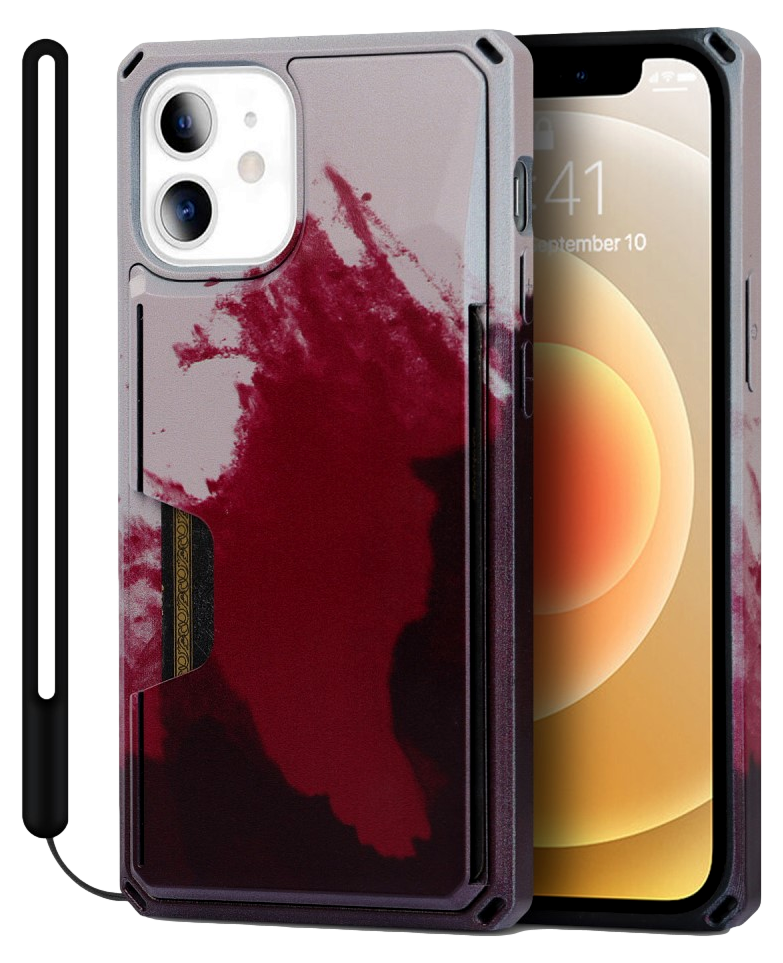 Stain Kortholder Cover til iPhone 12 Mini-Rød