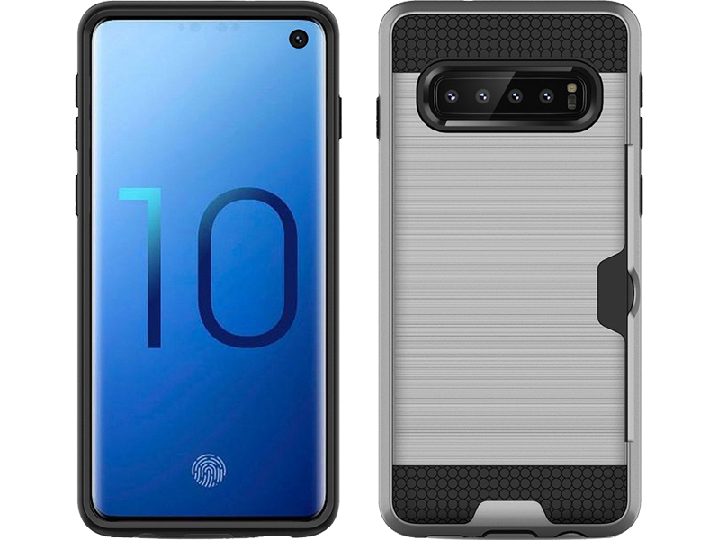 Hybrid Cover m. Kortholder til Samsung Galaxy S10-Sølv