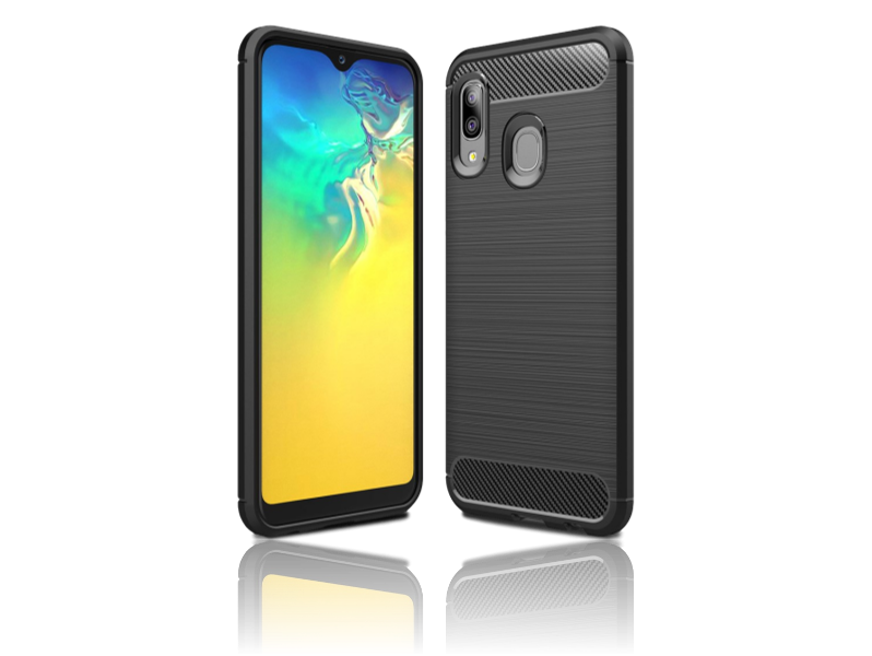 Carbon Fiber TPU Cover til Samsung Galaxy A20e-Sort