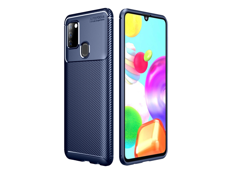 Carbon Fiber TPU Cover til Samsung Galaxy A21s-Blå