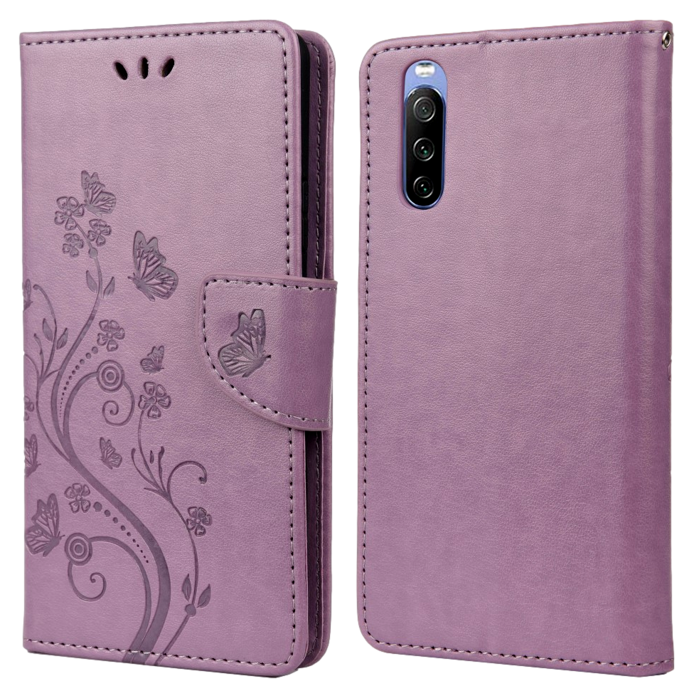 Butterfly Flower Flip Cover til Sony Xperia 10 III-Lilla