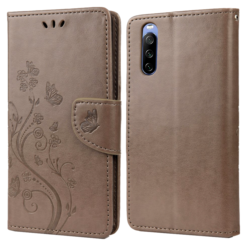 Butterfly Flower Flip Cover til Sony Xperia 10 III-Grå