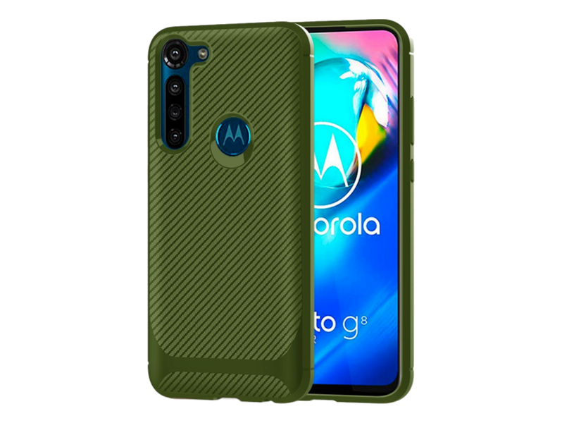 Carbon Fiber TPU Cover til Motorola Moto G8 Power-Grøn