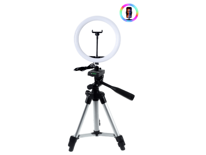 26 CM Selfie Ring Lys m. Foldbar Tripod (35 - 102cm)