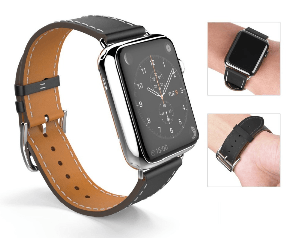 Evermart Sort Læderrem Til Apple Watch-38/40 Mm Apple Watch 2 Remme