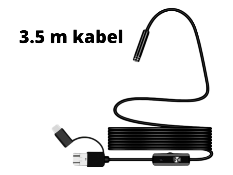 Vandtæt 3-i-1 Inspektionskamera m. Micro USB, Type-C & USB-3.5 Meter