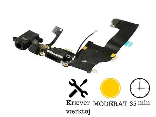 Hovedtelefon indgang + oplader indgang / dock connector til iPhone 5-Sort