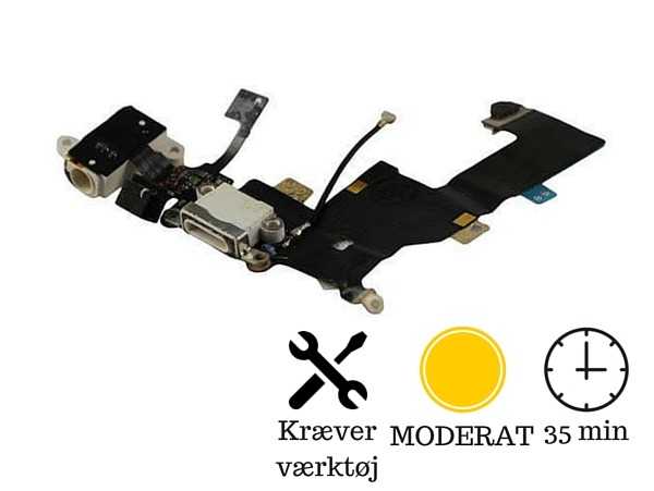 Hovedtelefon indgang + oplader indgang / dock connector til iPhone 5-Hvid