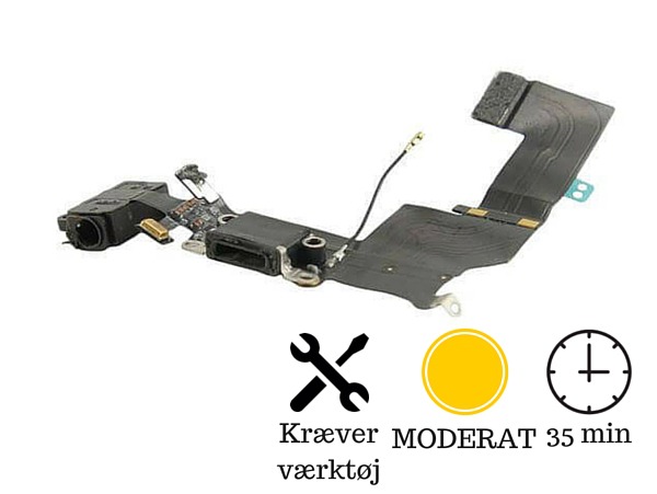 Hovedtelefon indgang + oplader indgang / dock connector til iPhone 5s-Sort