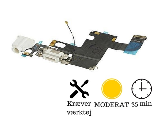 Hovedtelefon indgang + oplader indgang / dock connector til iPhone 6-Hvid