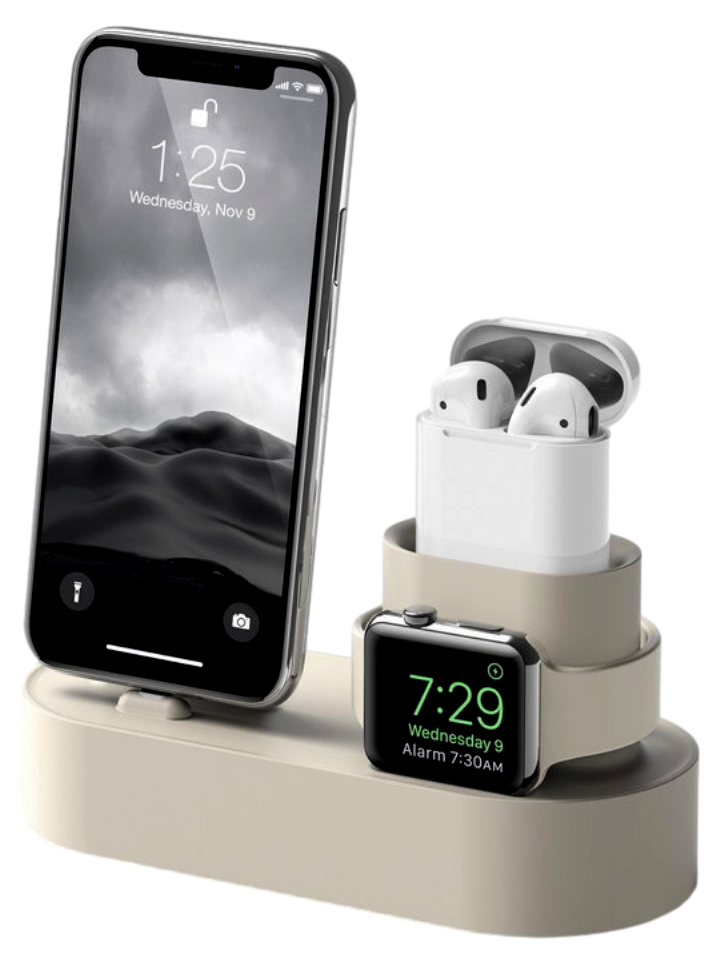 3-i-1 Dock til Apple Watch, iPhone & AirPods-Beige