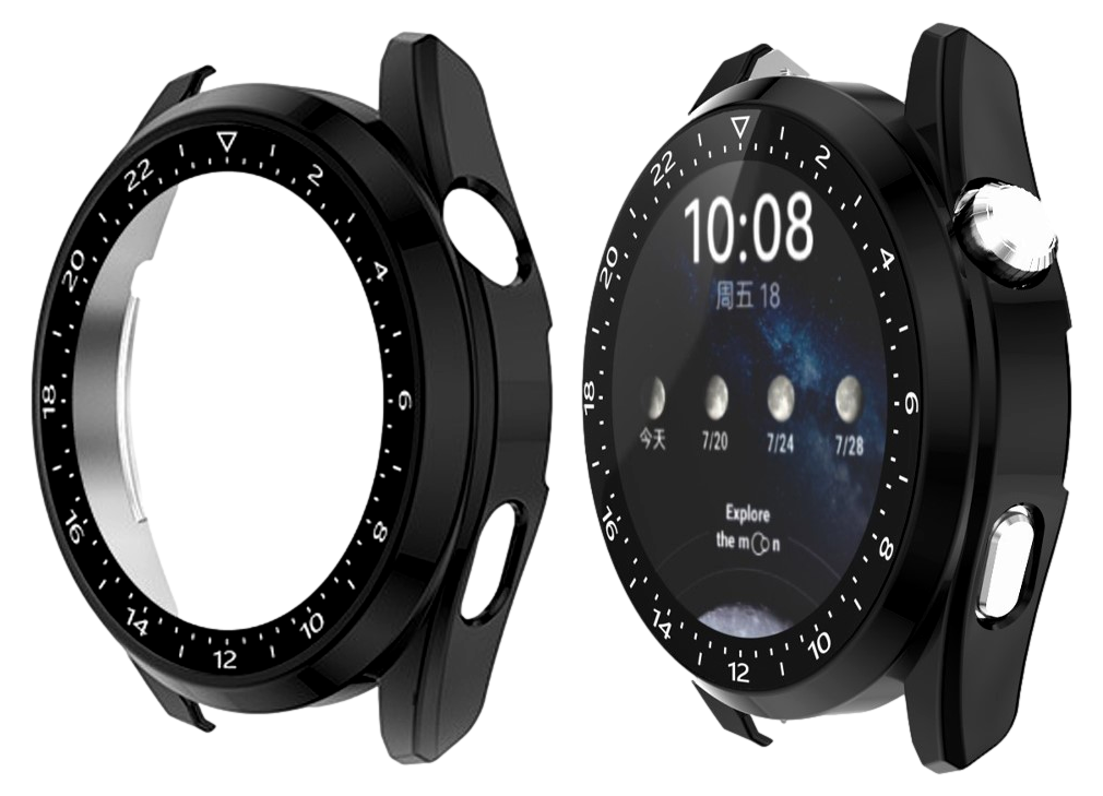Cover m. Beskyttelsesglas til Huawei Watch 3 Pro-Sort