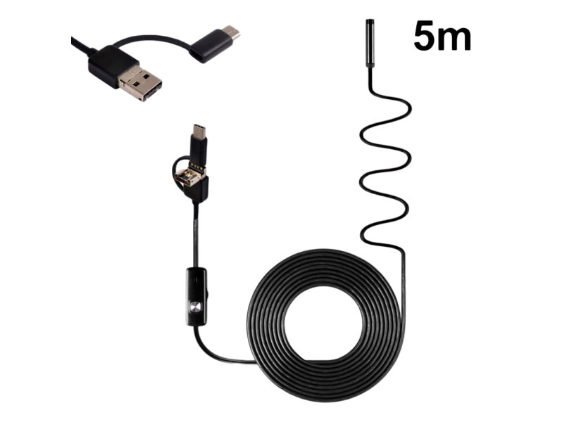 Vandtæt Inspektionskamera m. Micro USB, Type-C & USB 8mm-5 Meter