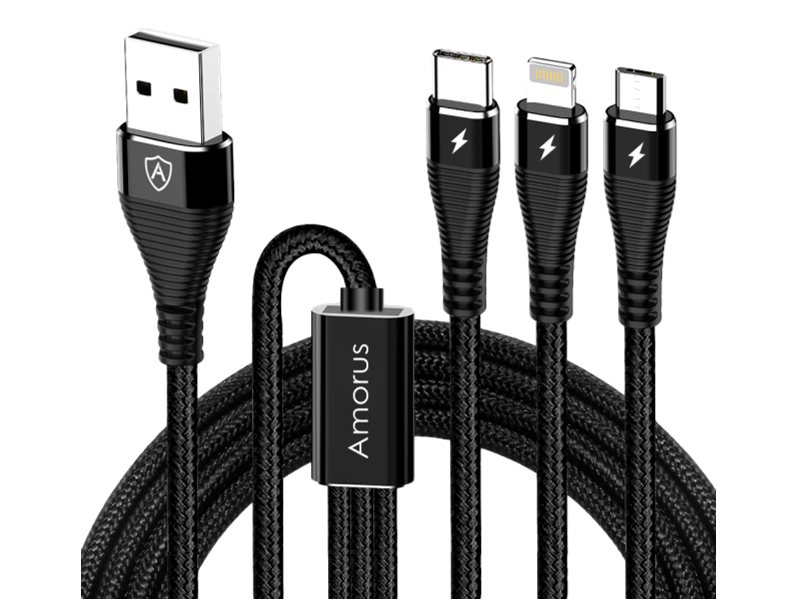 3-i-1 Oplader (Lightning, Micro USB, USB-C)