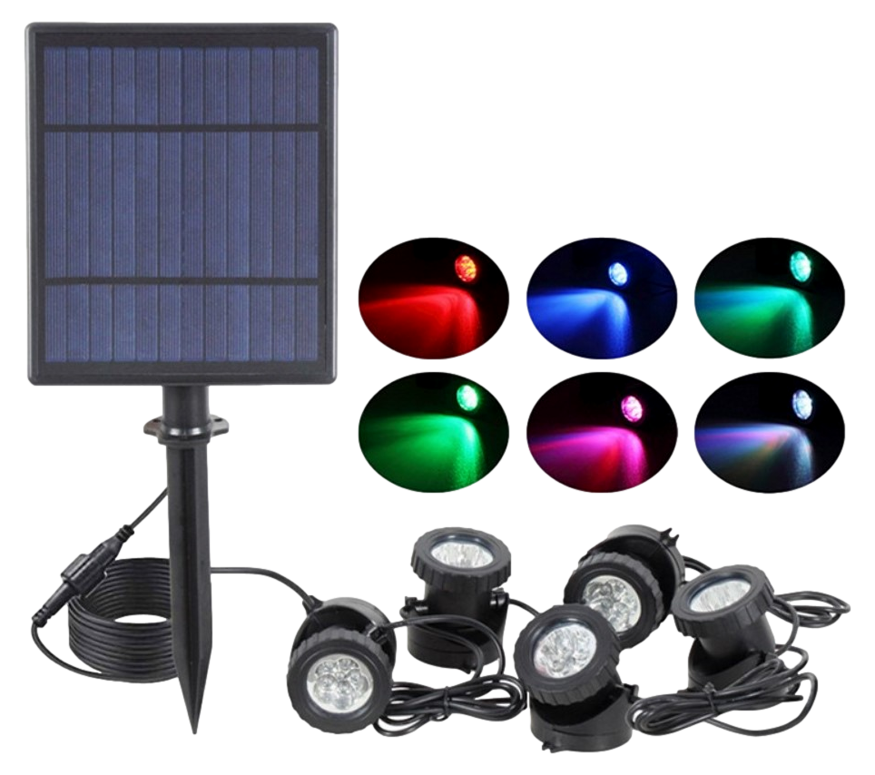 Farverige Undervandsspot m. LED & Solceller-5-Lys
