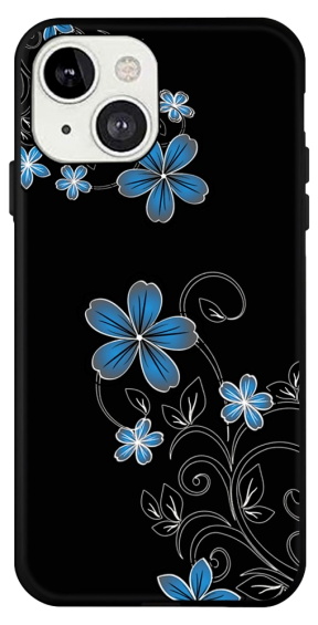 Blå Blomster Silikone Cover til iPhone 14 Plus