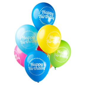 8 stk Fødselsdagsballoner i Flere Farver