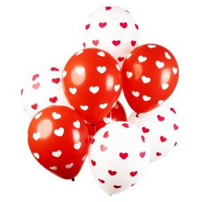 8 stk Hjerteballoner i Rød & Hvid, Balloner til Valentinsdag