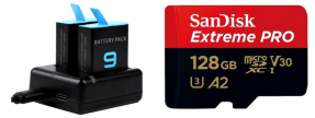 Dobbelt Batteri Oplader & 128GB MicroSD Hukommelseskort til GoPro Hero 9/10/11/12 Black