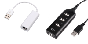Pakke m. USB Ethernet Adapter & USB Hub m/ 4 Port