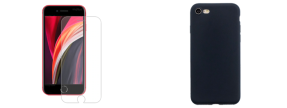 Pakke m. Skærmbeskyttelse / Hærdet Beskyttelsesglas til iPhone SE (2020) & iPhone 7 / 8 / SE (2020) Silikone cover Sort