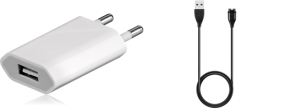 Pakke m. USB Oplader til Stikkontakt & Oplader Kabel til Garmin Vivomove 3 / 3S & Vivoactive 4 / 4 45mm / 4S