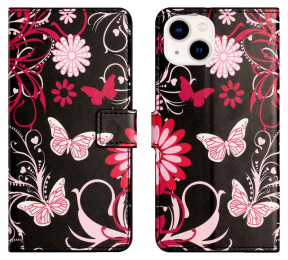 Pink Butterfly Flip Cover til iPhone 14