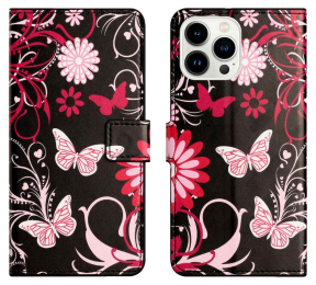 Pink Butterfly Flip Cover til iPhone 14 Pro