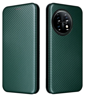 Carbon Læder Flip Cover til OnePlus 11 5G-Grøn