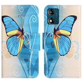 Farverig Butterfly Læder Flip Cover til Motorola Moto E13 med Kortholder