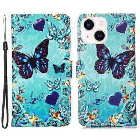 Sommerfugl Læder Flip Cover til iPhone 15