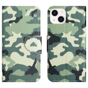 Camouflage Læder Flip Cover til iPhone 15 Plus