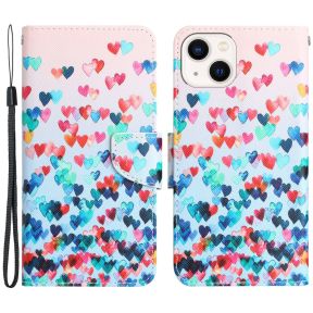 Hjerte Confetti Læder Flip Cover til iPhone 15