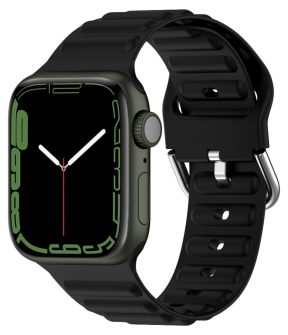 Wave Silikone Rem til Apple Watch 7 / 8 / 9 - 45mm - Sort
