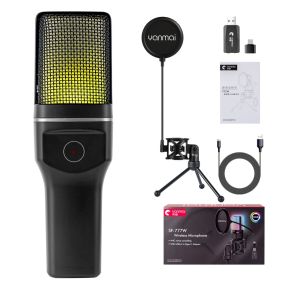 Trådløs RGB Mikrofon med Shock Mount Stativ & Popfilter
