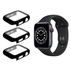 3 stk Apple Watch 4 / 5 / 6 / SE / SE (2022) Hard Case med Skærmbeskyttelse / Beskyttelsesglas - 44mm-Sort