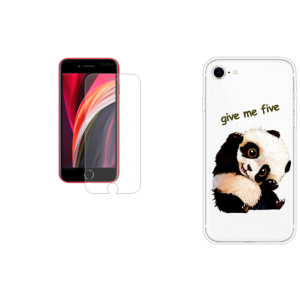 Pakke m. Beskyttelsesglas / Hærdet Glas / Skærmbeskyttelse til iPhone SE (2020) & Sleepy Panda Cover til iPhone 7 / 8 / SE (2020)