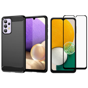 Pakke m. Carbon TPU Cover til Samsung Galaxy A33 5G & 3D Skærmbeskyttelse / Beskyttelsesglas til Samsung Galaxy A33 5G