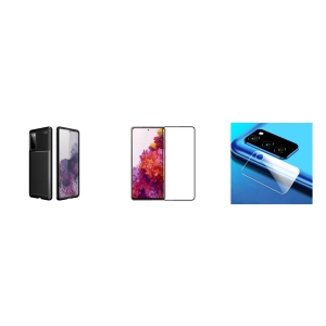 Pakke m. Carbon TPU Cover til Samsung Galaxy S20 FE & Skærmbeskyttelse / 3D Glas til Samsung Galaxy S20 FE & Hærdet Kamera Beskyttelsesglas til Samsung Galaxy S20 FE