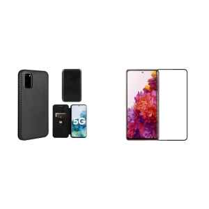 Pakke m. Carbon Flip Cover til Samsung Galaxy S20 FE & Beskyttelsesglas / Skærmbeskyttelse / 3D Glas til Samsung Galaxy S20 FE