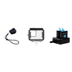 Pakke m. Wrist Strap til GoPro & DJI Osmo & 45M Vandtæt Hus / Case til GoPro Hero 9 / 10 / 11 Black & Dobbelt Batteri Oplader til GoPro Hero 9 / 10 / 11 Black