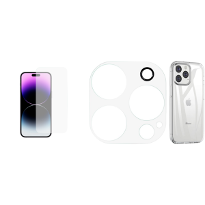 Komplet Beskyttelsespakke til iPhone 14 Pro - Beskyttelsesglas / Skærmbeskyttelse / Kamerabeskyttelse / Gennemsigtigt Silikone Cover