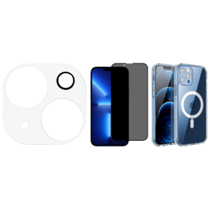 Pakke m. Kamera Skærmbeskyttelse / Beskyttelsesglas til iPhone 14 / 14 Plus & Privacy Glas til iPhone 14 & Gennemsigtigt Cover med MagSafe til iPhone 14