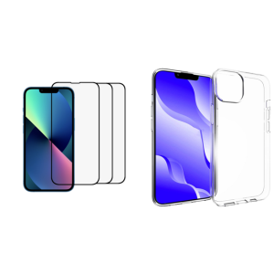 Pakke m. 3 stk. 3D Skærmbeskyttelse / Beskyttelsesglas til iPhone 14 & Gennemsigtig Silikone Cover til iPhone 14