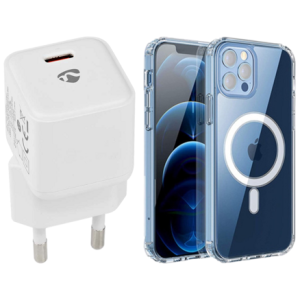 Pakke m. 20W Hurtig Oplader til iPhone 14 / 14 Plus / 14 Pro / 14 Pro Max (USB-C) & Gennemsigtigt Cover med MagSafe til iPhone 14