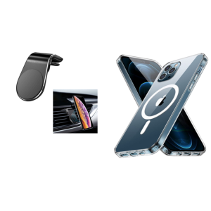 Pakke m. Magnetisk Mobilholder til Bil & Gennemsigtigt Cover med MagSafe til iPhone 14 Pro