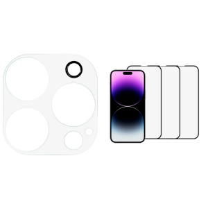 Pakke m. Kamera Beskyttelsesglas til iPhone 14 Pro / Pro Max & 3 stk. Skærmbeskyttelse / 3D Glas til iPhone 14 Pro