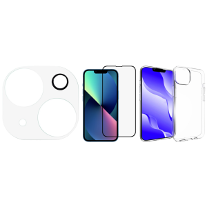 Pakke m. Kamera Skærmbeskyttelse / Beskyttelsesglas til iPhone 14 / 14 Plus & 3D Skærmbeskyttelse / Beskyttelsesglas til iPhone 14 & Gennemsigtig Silikone Cover til iPhone 14