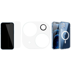 iPhone 14 Beskyttelsespakke - Gennemsigtigt Cover med MagSafe, Skærmbeskyttelse / Beskyttelsesglas til Skærm & Skærmbeskyttelse / Beskyttelsesglas til Kamera