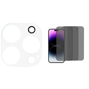 Pakke m. Kamera Skærmbeskyttelse / Beskyttelsesglas til iPhone 14 Pro / Pro Max & 3 stk. Privacy Glas til iPhone 14 Pro Max